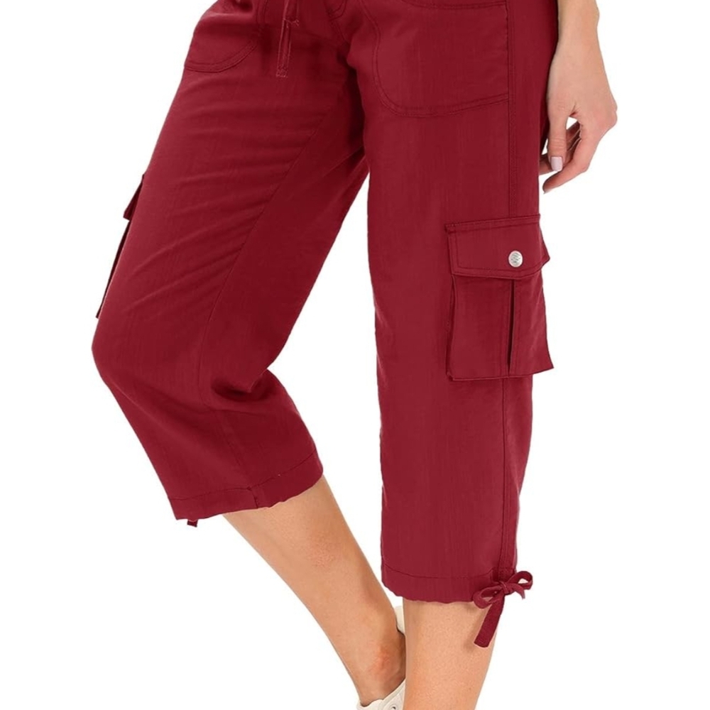 Women's Cargo Capris in Deep Red